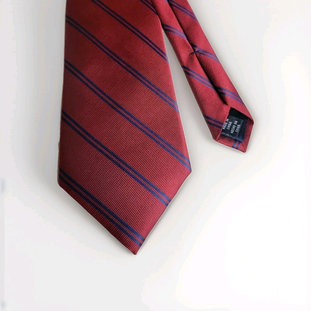 Polo Association 100% Repp Silk Necktie Red Navy Diagonal Striped EUC 58" Long